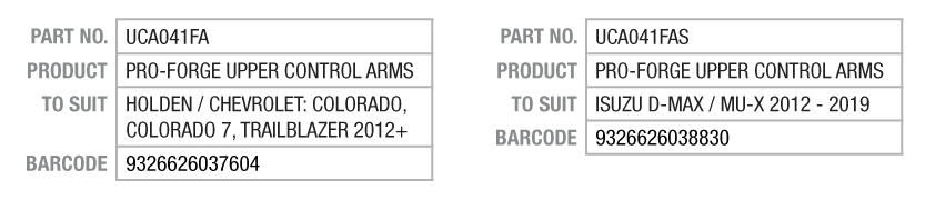 Isuzu D-MAX/MU-X, Holden Colorado Pro-Forge Upper Control Arm’s